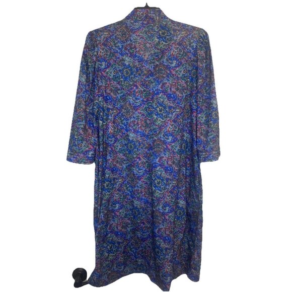 VTG Miss Elaine At Home Colorful 3/4 Sleeve V-Neck Snap Front Robe Pockets Sz S - Picture 4 of 7